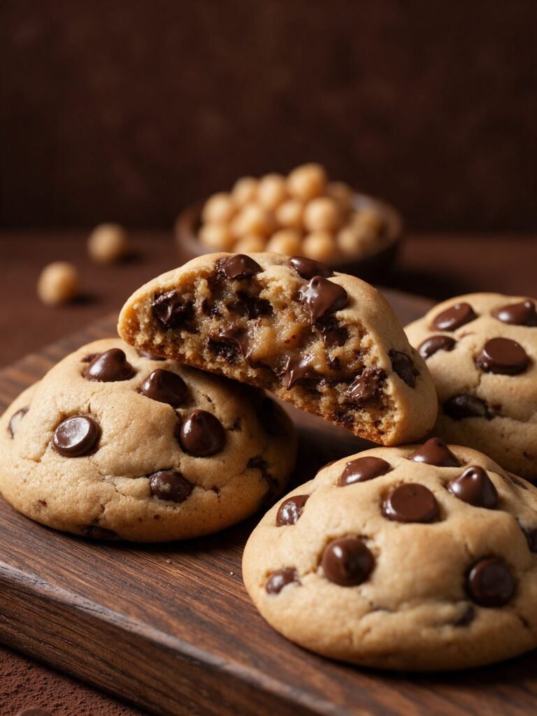 Chickpea chocolate chip cookies, one torn open