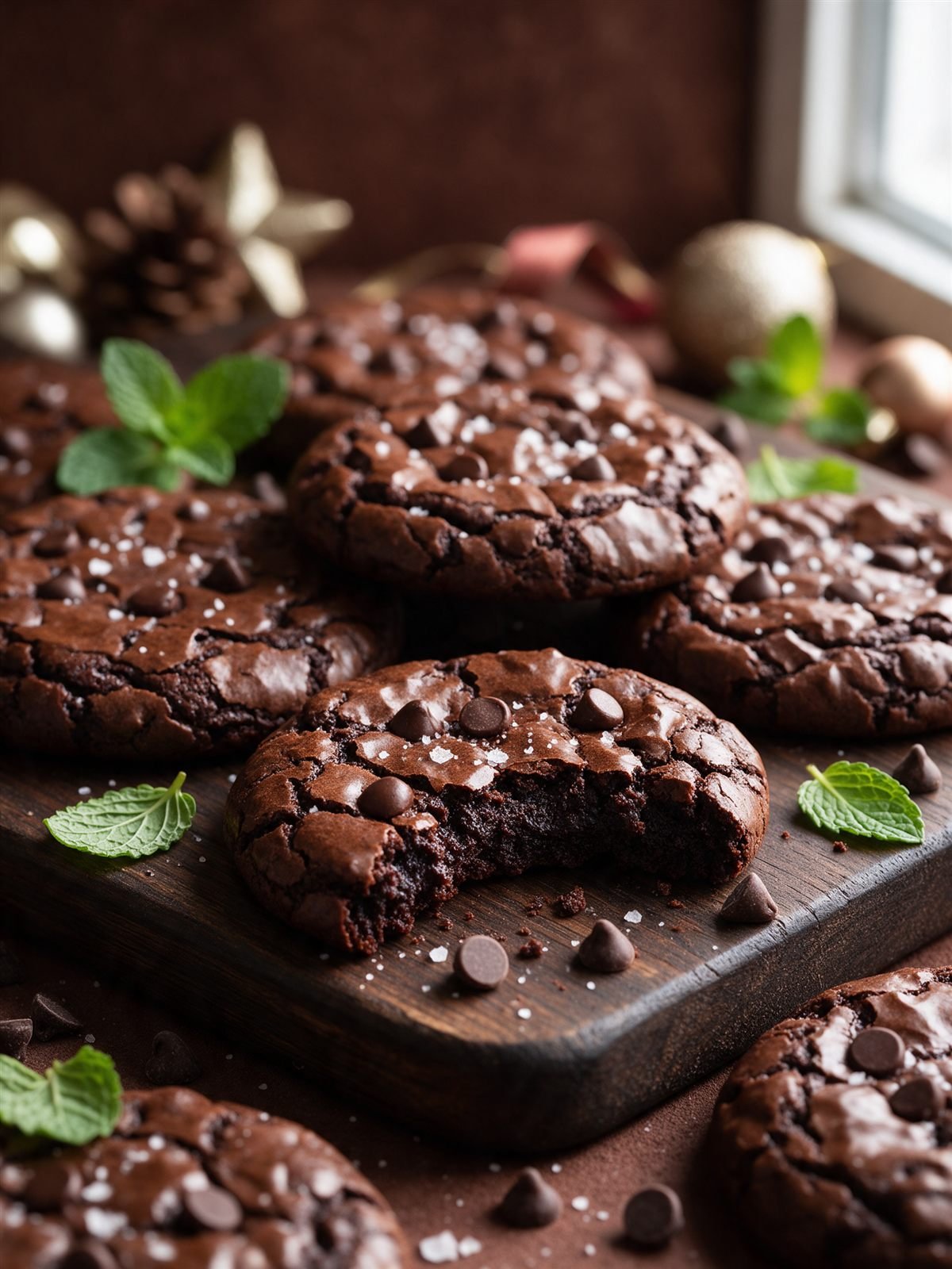 Double chocolate peppermint brownie cookies made with black beans